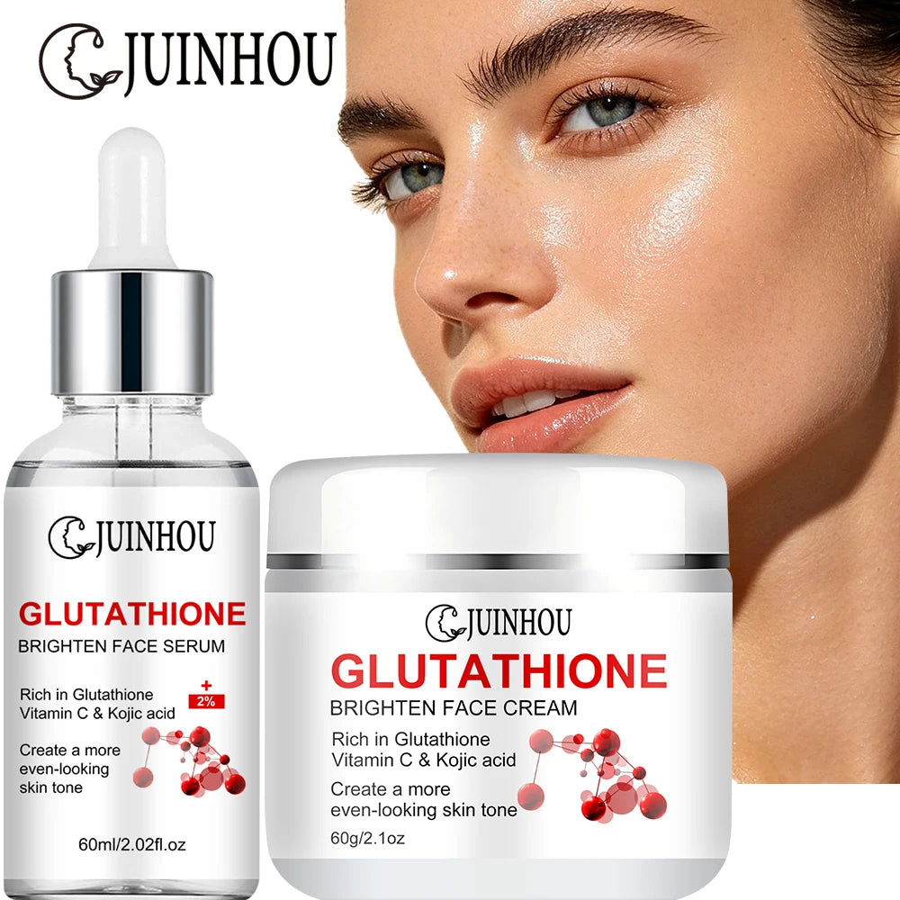 JUINHOU Glutathione Vitamin C Brighten Face Cream and Serum Set Even Skin Tone Niacinamide Anti-Oxidation Radiant Glow Skin