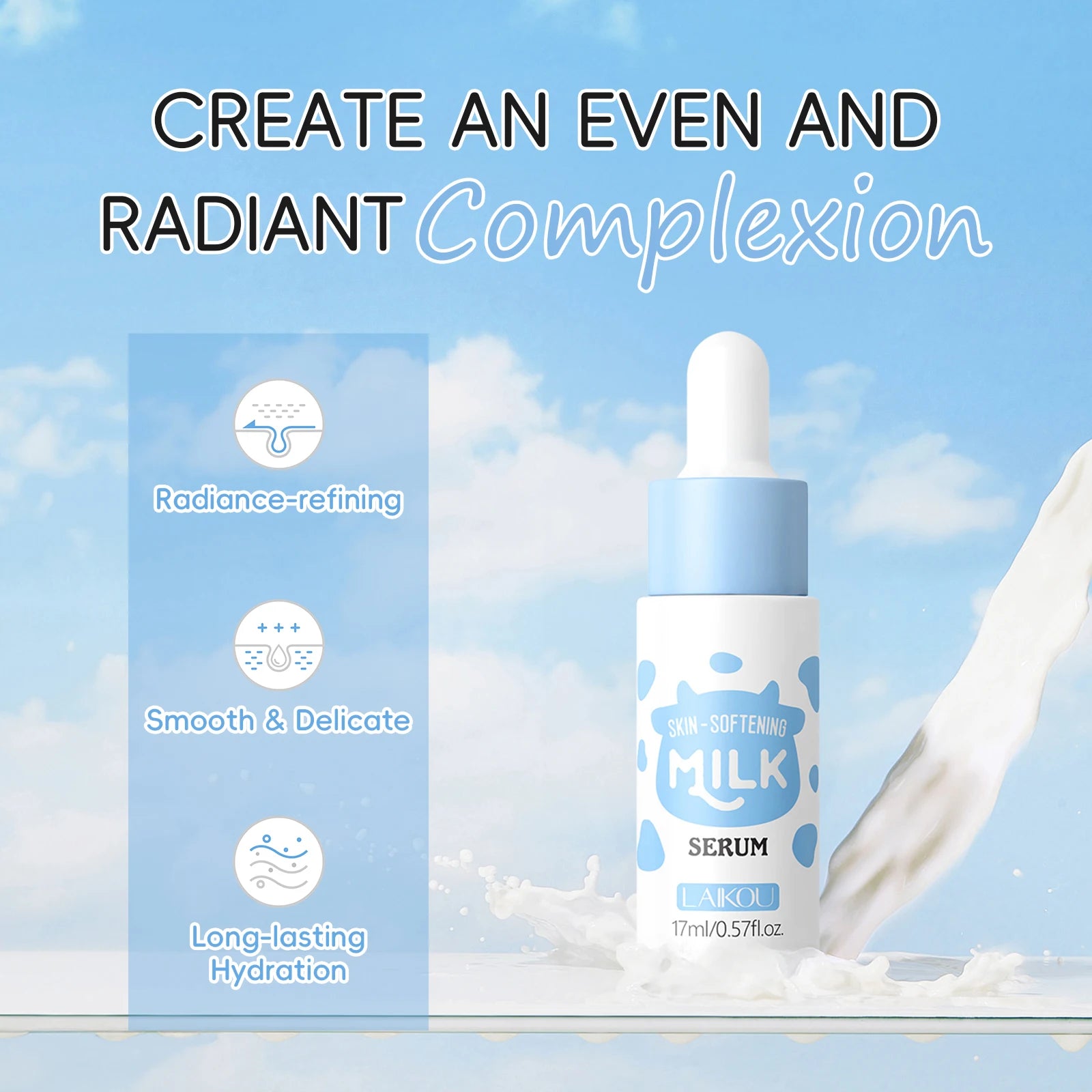 LAIKOU 6Pcs Milk Hydrating Skin Care Set Cleanser Toner Skin Softening Serum Roll & Glow Eye Cream Silky Hydrating Mask Facial K