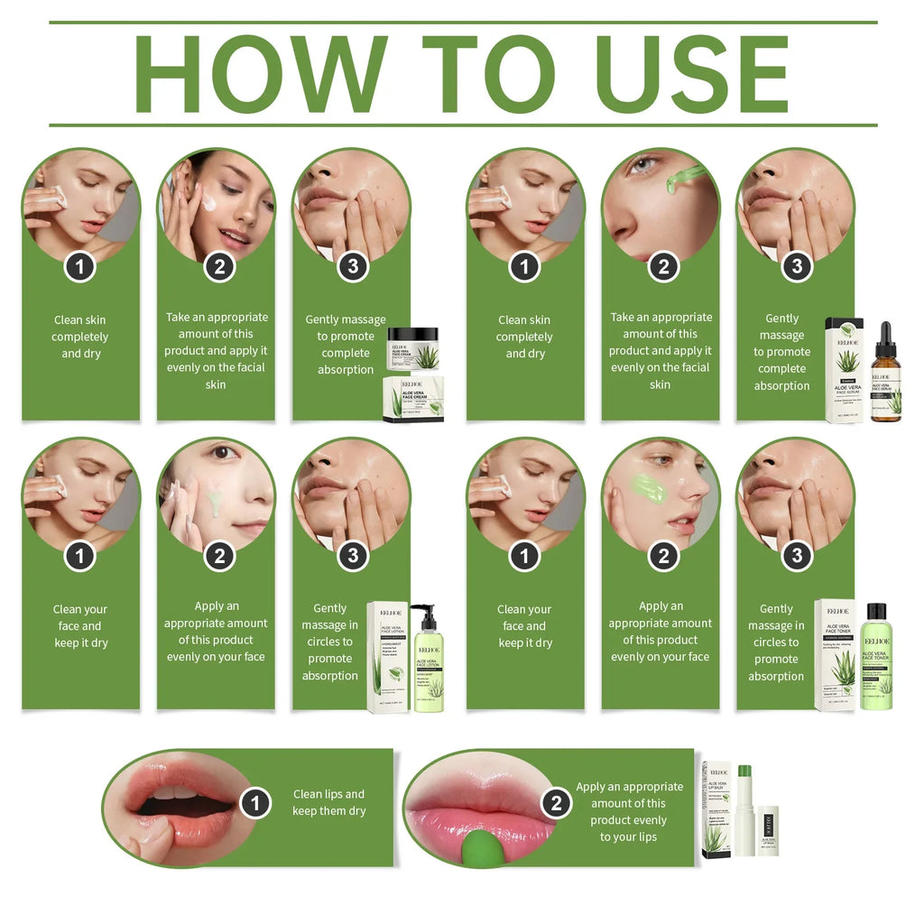 Eelhoe Aloe Vera Skin Care Series Fade Fine Lines Light Weight Improving Elasticity Nourishing Hydrating Facial Moisturizing Set