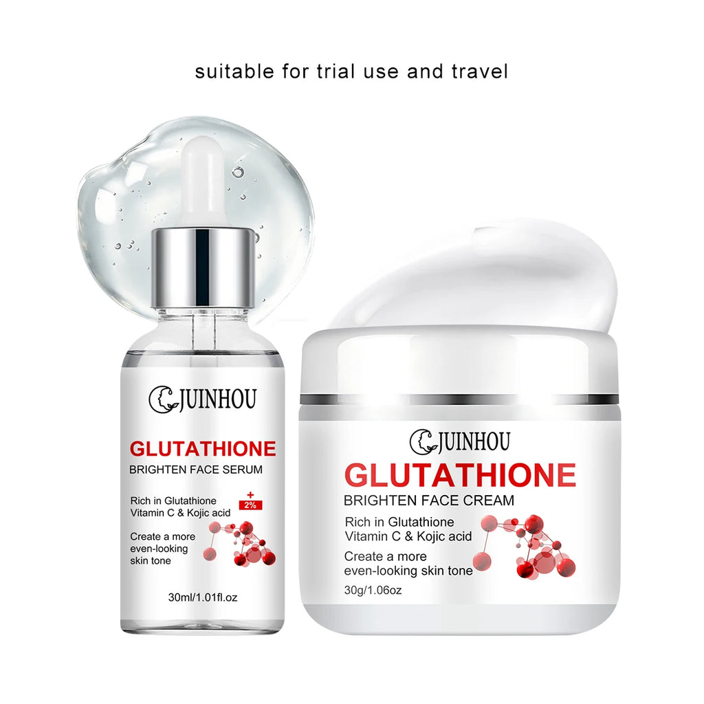 JUINHOU Glutathione Vitamin C Brighten Face Cream and Serum Set Even Skin Tone Niacinamide Anti-Oxidation Radiant Glow Skin