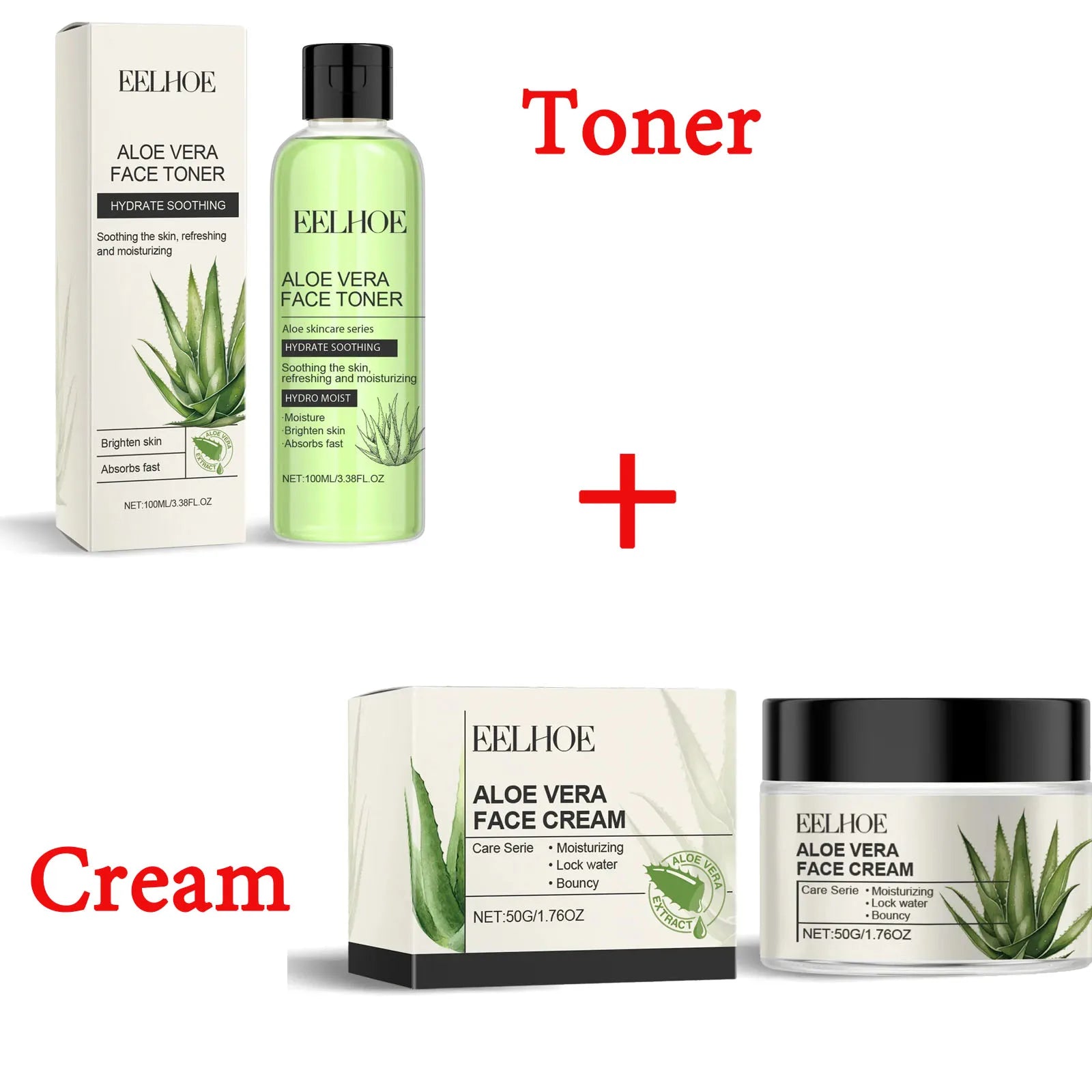 Eelhoe Aloe Vera Skin Care Series Fade Fine Lines Light Weight Improving Elasticity Nourishing Hydrating Facial Moisturizing Set