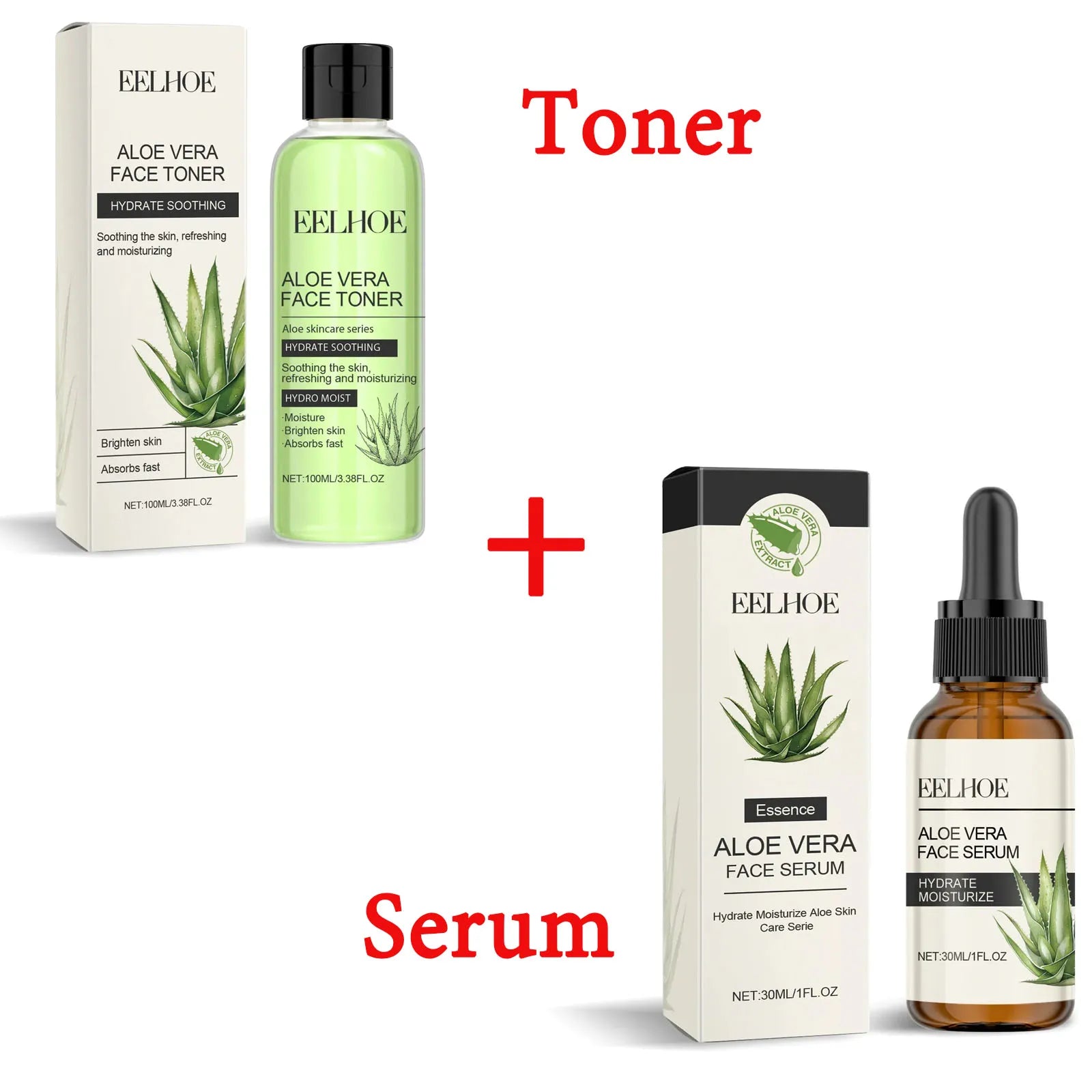 Eelhoe Aloe Vera Skin Care Series Fade Fine Lines Light Weight Improving Elasticity Nourishing Hydrating Facial Moisturizing Set