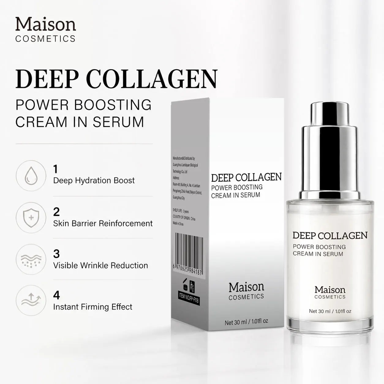 Deep Collagen Serum, Women Serum for Smoothing Fine Lines, Moisture & Firming Skin Care, Korean Skincare Serum, 30ml