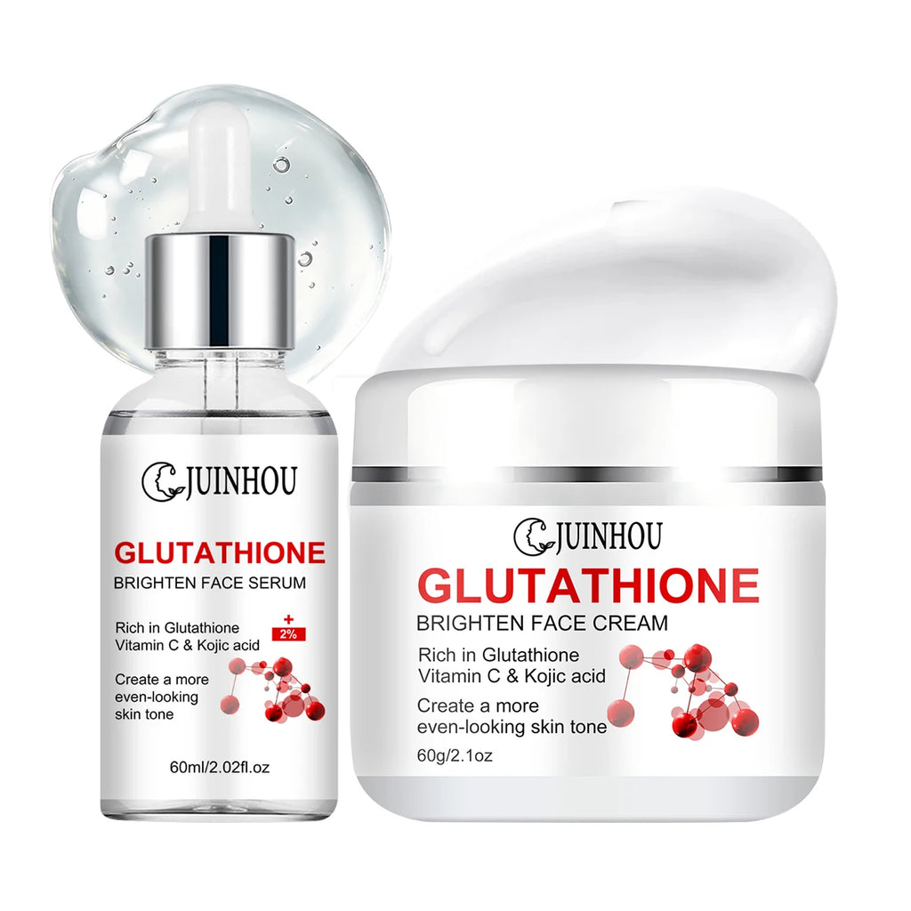 JUINHOU Glutathione Vitamin C Brighten Face Cream and Serum Set Even Skin Tone Niacinamide Anti-Oxidation Radiant Glow Skin