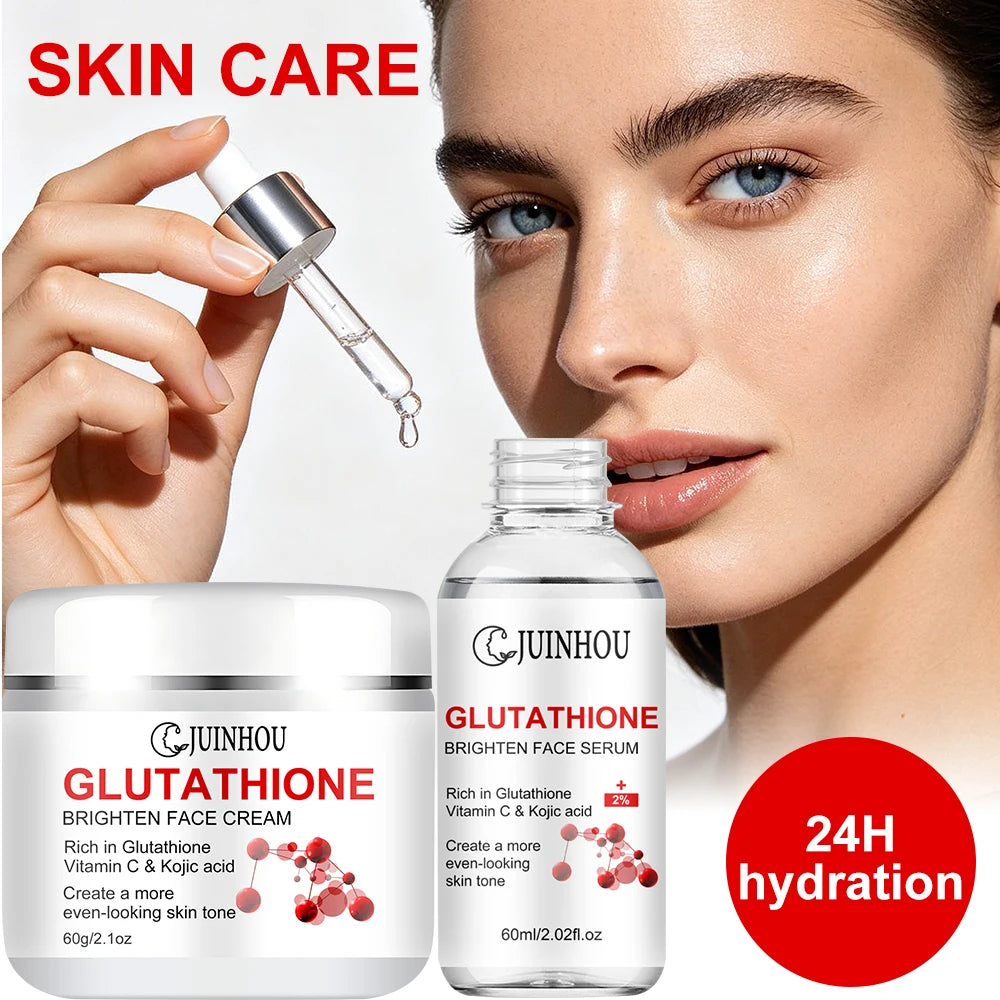 JUINHOU Glutathione Vitamin C Brighten Face Cream and Serum Set Even Skin Tone Niacinamide Anti-Oxidation Radiant Glow Skin