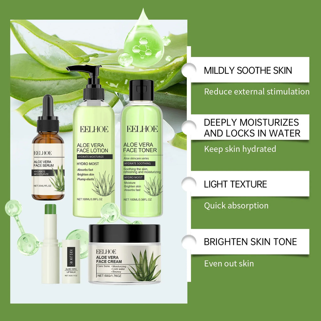 Eelhoe Aloe Vera Skin Care Series Fade Fine Lines Light Weight Improving Elasticity Nourishing Hydrating Facial Moisturizing Set