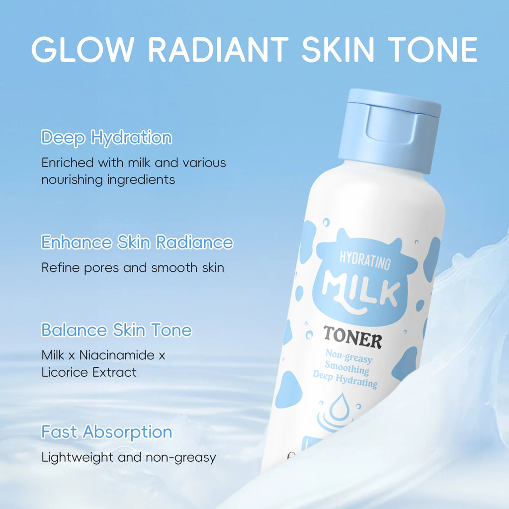 LAIKOU 6Pcs Milk Hydrating Skin Care Set Cleanser Toner Skin Softening Serum Roll & Glow Eye Cream Silky Hydrating Mask Facial K