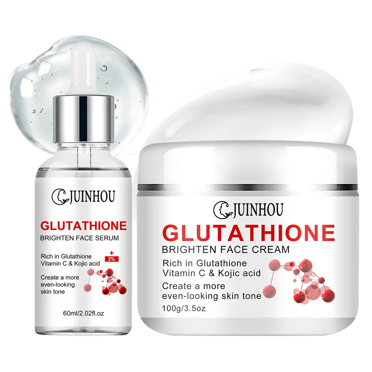 JUINHOU Glutathione Vitamin C Brighten Face Cream and Serum Set Even Skin Tone Niacinamide Anti-Oxidation Radiant Glow Skin