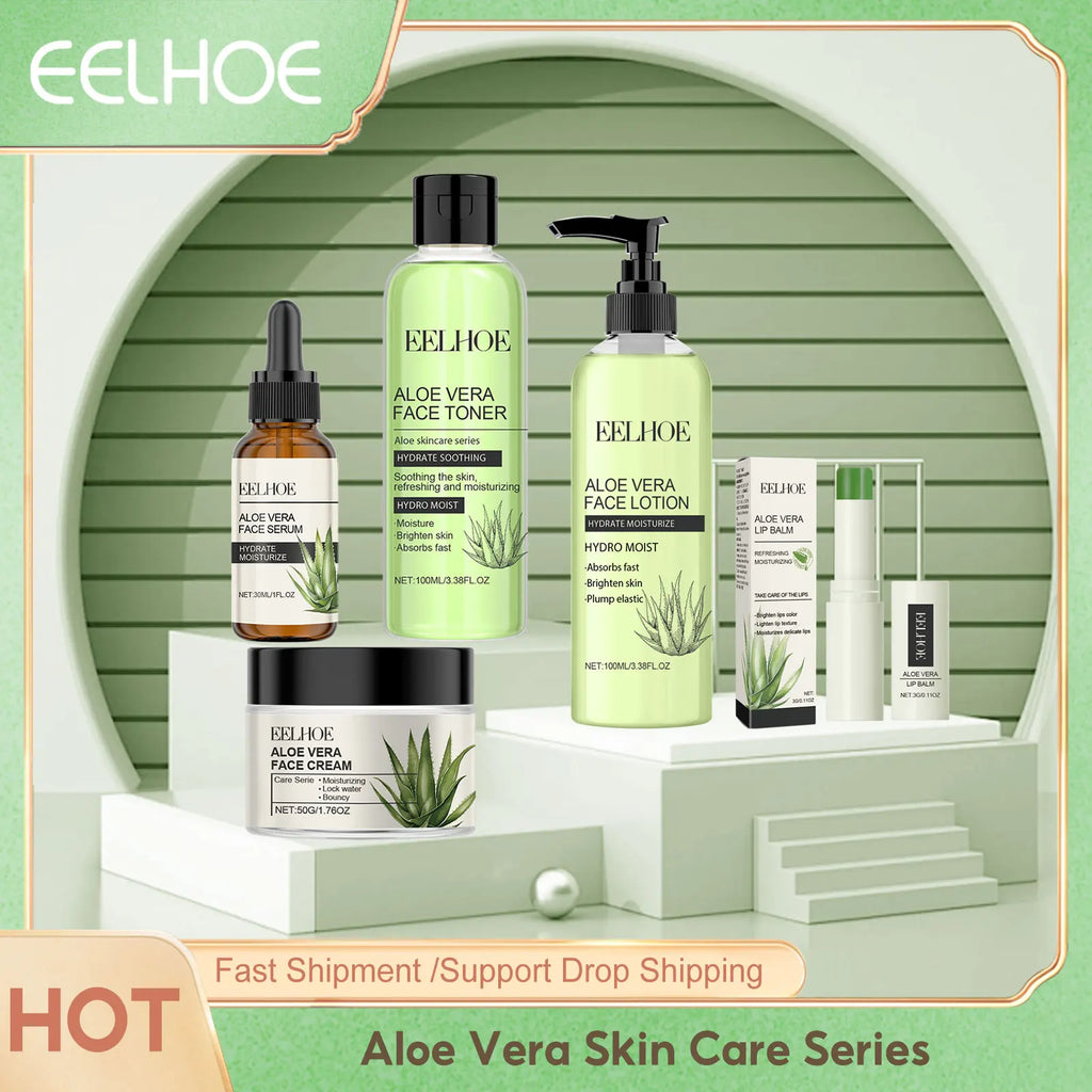 Eelhoe Aloe Vera Skin Care Series Fade Fine Lines Light Weight Improving Elasticity Nourishing Hydrating Facial Moisturizing Set